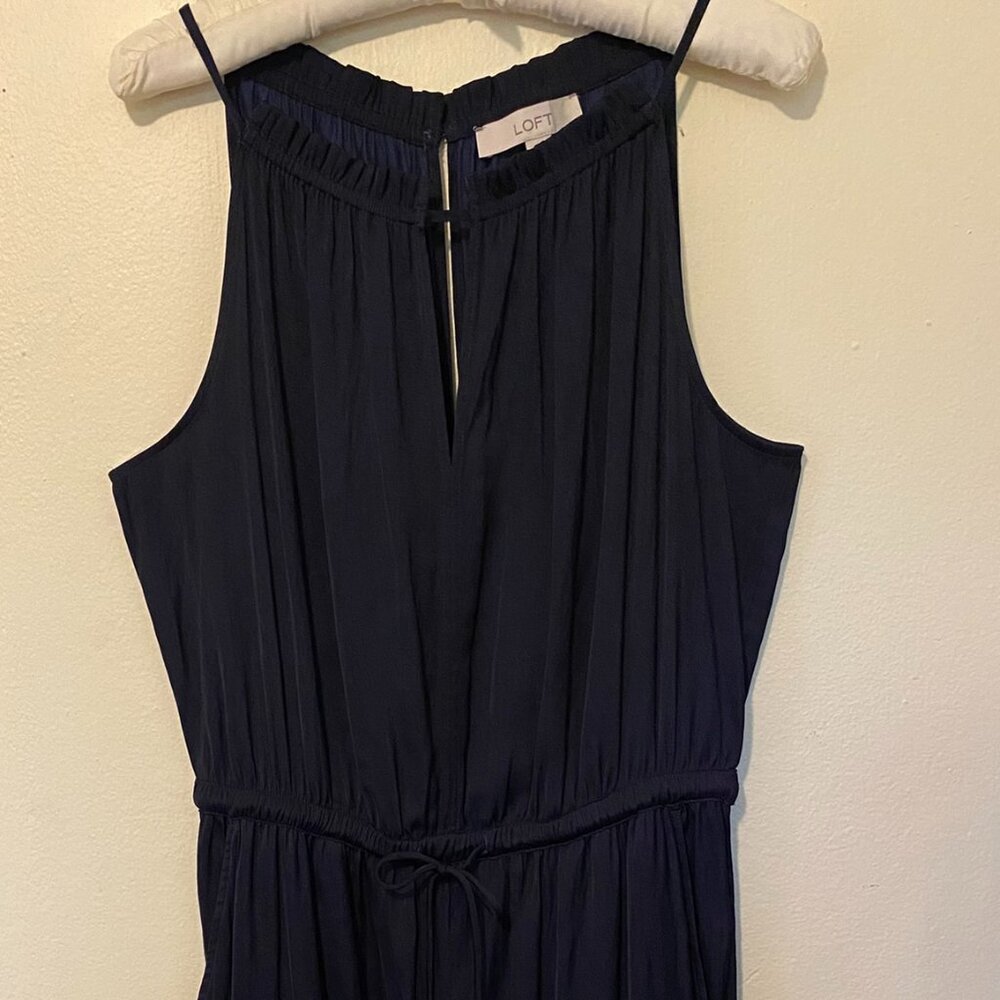 LOFT Navy Silky Halter Neckline Jumpsuit - Picture 3 of 4